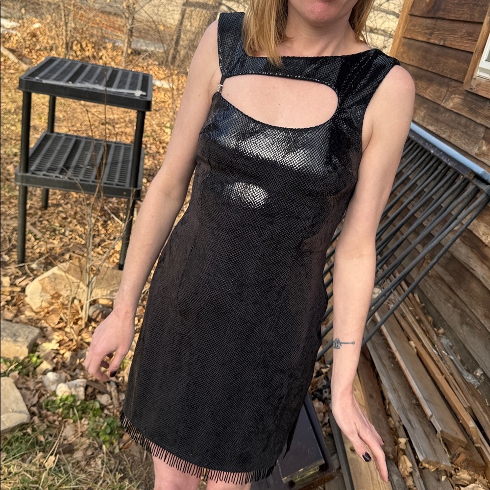 JANINE party vintage Elegant Black Sleeveless Dress asymmetrical mini beaded - Picture 3 of 13